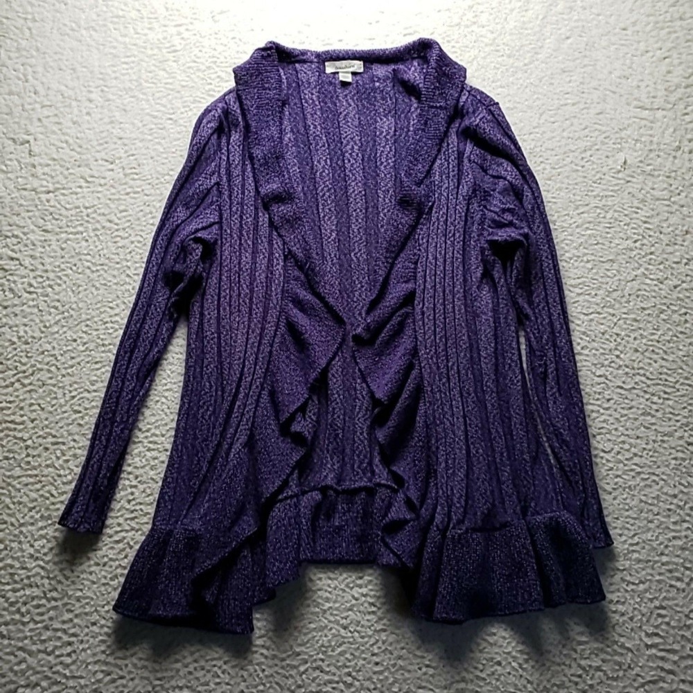 Dressbarn Cardigan Sweater Womens 22/24 Purple Ruffle Sleeve Open Front Knit